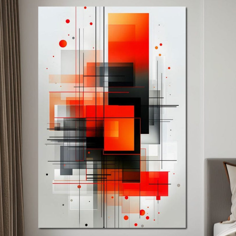 Tablou Canvas Premium, LuxCanva® J1003, Metropola In Rosu, Structuri, Forme, Grile, Linii, Armonie, Digital, Tehnic, Dinamism, Haotic, Industrial, Living, Dormitor