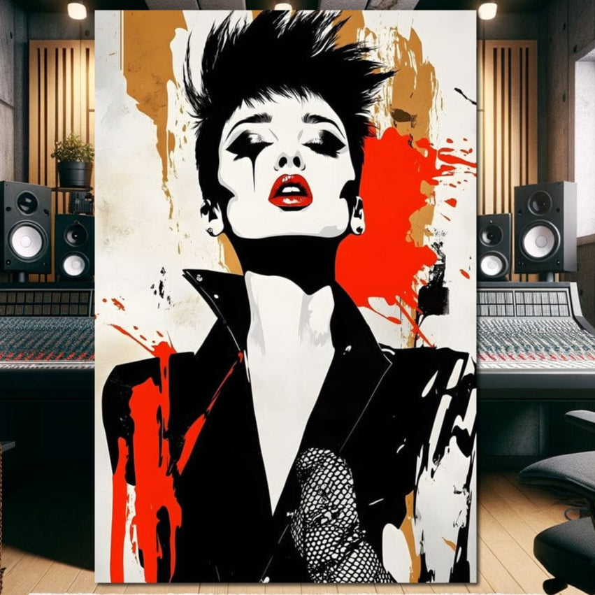 Tablou Canvas Premium, LuxCanva® G1178, Eleganta Punk, Ruj, Revolta, Haos, Femeie, Rebela, Glam, Anarhie, Pop Art, Retro, Libertate, Nonconformism, Razboi, Birou, Living, Dormitor