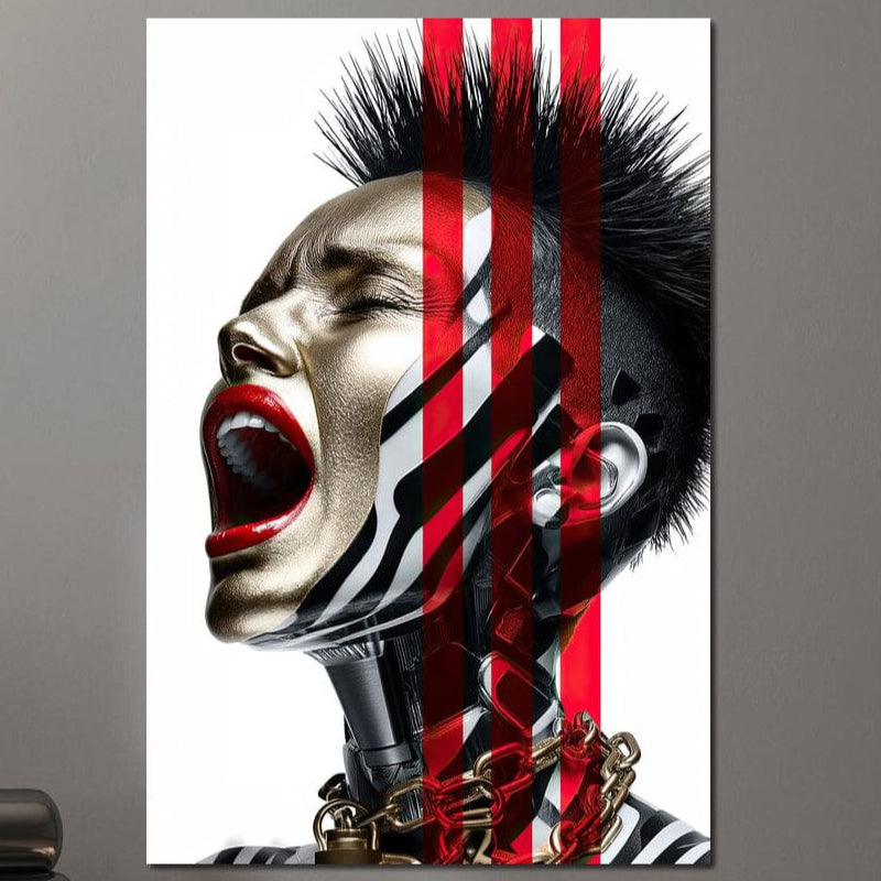 Tablou Canvas Premium, LuxCanva® G1162, Puterea Libertatii, Strigat, Viitor, Lanturi, Futurist, Rosu, Alb, Negru, Pasiune, Revolta, Punk, Metal, Urban, Rebeliune, Spirit, Birou, Living, Dormitor