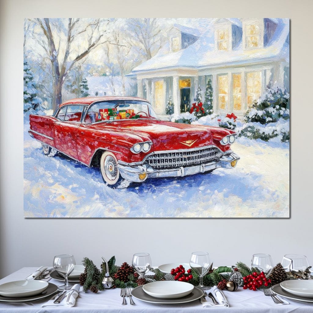 Tablou Canvas Premium LuxCanva® D1027, Masina vintage a Mosului , Pontiac, Masina, Rosie, Iarna, Daruri, Living Room, Culori vibrante