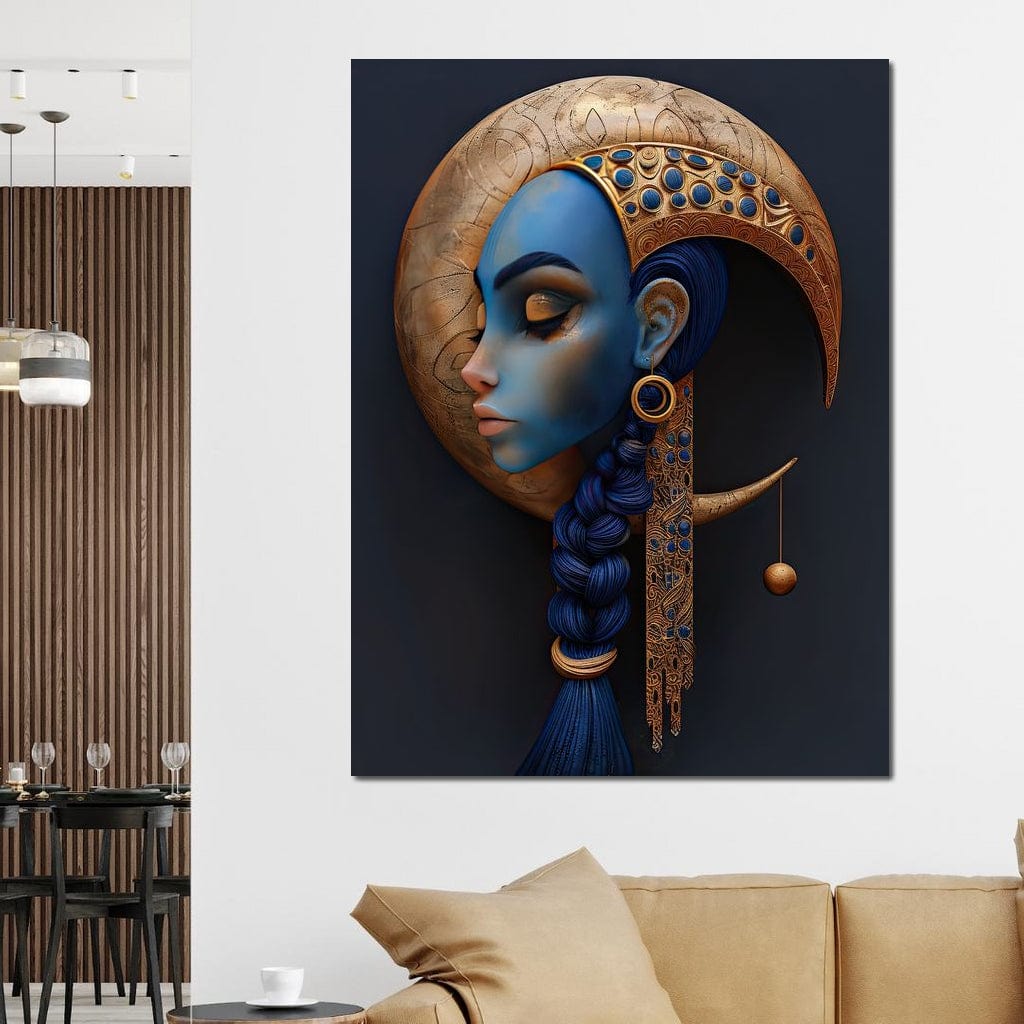 Tablou Canvas Premium, LuxCanva® G1108, Femeia Cosmica, Luna, Safir, Albastru, Univers, Regal, Spirit, Noapte, Mistic, Fantasy, Living, Dormitor