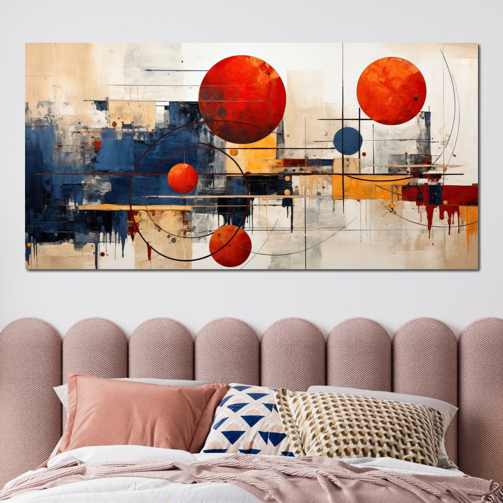 Tablou Canvas Premium, LuxCanva® J1019, Spatiu Descompus, Sfere, Rosii, Portocaliu, Orbite, Linii, Urban, Contraste, Compozitional, Decorativ, Fantasmic, Living, Dormitor