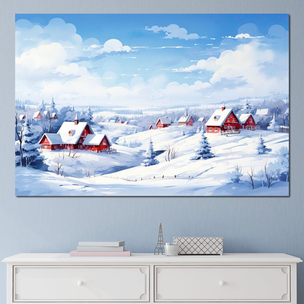 Tablou Canvas Premium LuxCanva® D1006, Iarna pe Ulita , Plimbare, Iarna, Rural, Ulita, Living Room, Omat, Culori Vibrante