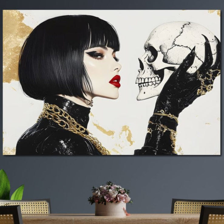 Tablou Canvas Premium, LuxCanva® G1141, Dincolo de Timp, Viata, Schelete, Craniu, Reflectie, Simbolism, Gotic, Dualitate, Nemurire, Glamour, Misterios, Tacut, Birou, Living