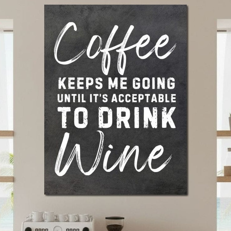 tablou canvas cu un mesaj motivational despre cafea, scris cu alb pe fundal negru