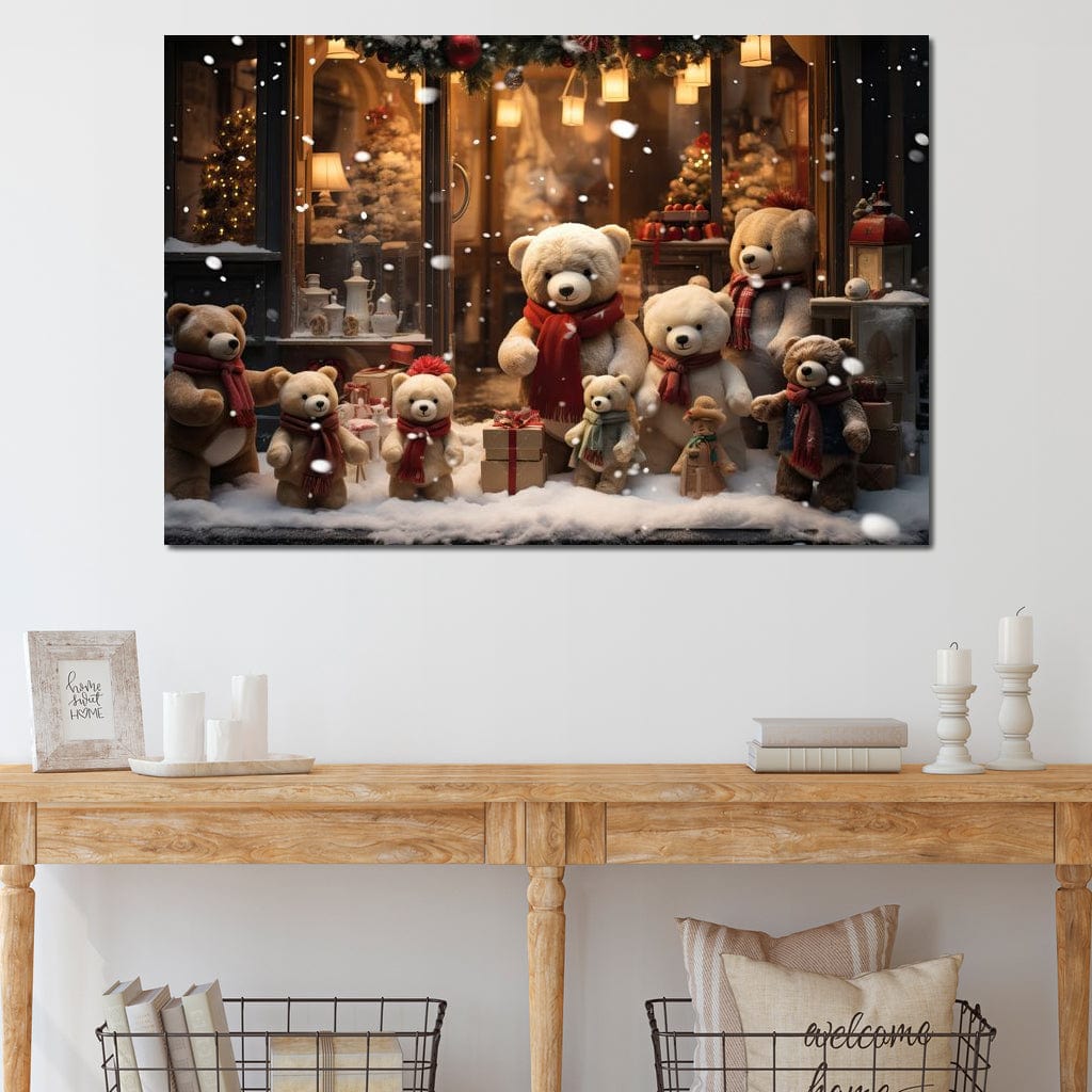 Tablou Canvas Premium LuxCanva® D1024, Craciunul Ursilor Polari , Ursi, Familie, Frati, Magazin, Felinare, Living Room, Culori vibrante