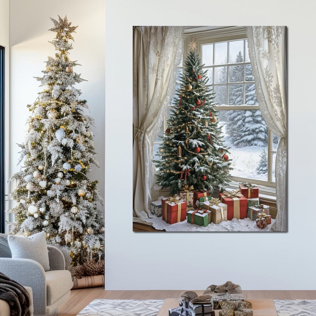 Tablou Canvas Premium LuxCanva® D1004, Brad de Craciun , Relaxare, Family, Sarbatori, Living Room, Globuri, Culori Vibrante