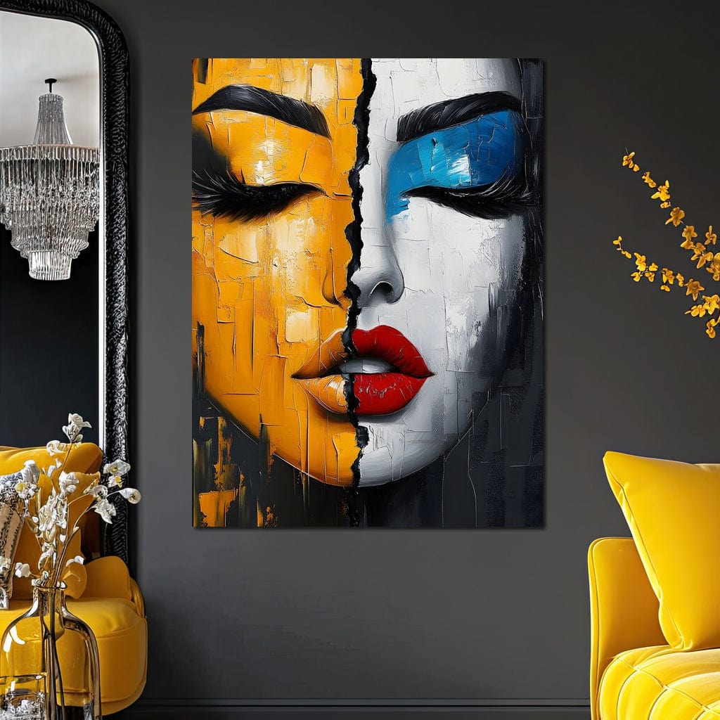 Tablou Canvas Premium, LuxCanva® G1210, Tacere si Strigat, Dualitate, Fete, Contrast, Frumusete, Lumina, Umbra, Masca, Diviziune, Impact, Inima, Portret, Liniste, Pace, Salon, Birou, Living, Dormitor