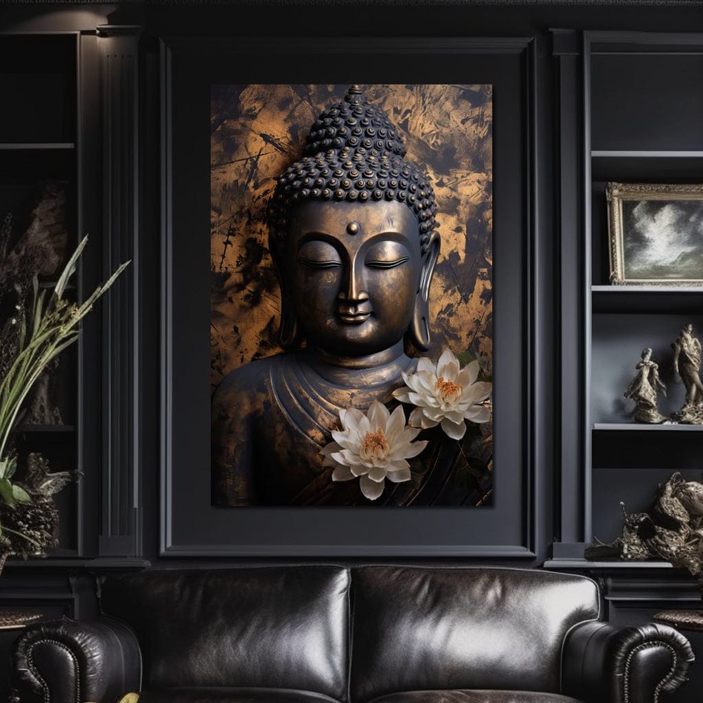 Tablou Canvas Premium LuxCanva® I125, Spiritul Pacii, Buddha, Zen, Meditatie, Spiritualitate, Armonie, Pace Interioara, Echilibru, Lotus, Flori, Urna, Living, Dormitor