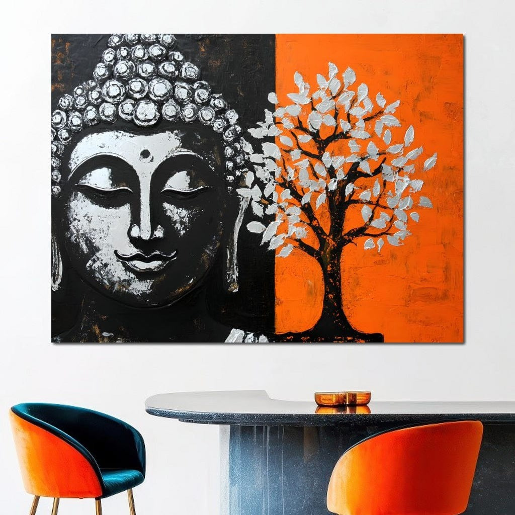 Tablou Canvas Premium LuxCanva® I153, Copacul Vietii, Buddha, Zen, Armonie, Spiritualitate, Energie, Echilibru, Meditatie, Copac, Iluminare, Portocaliu Living, Dormitor