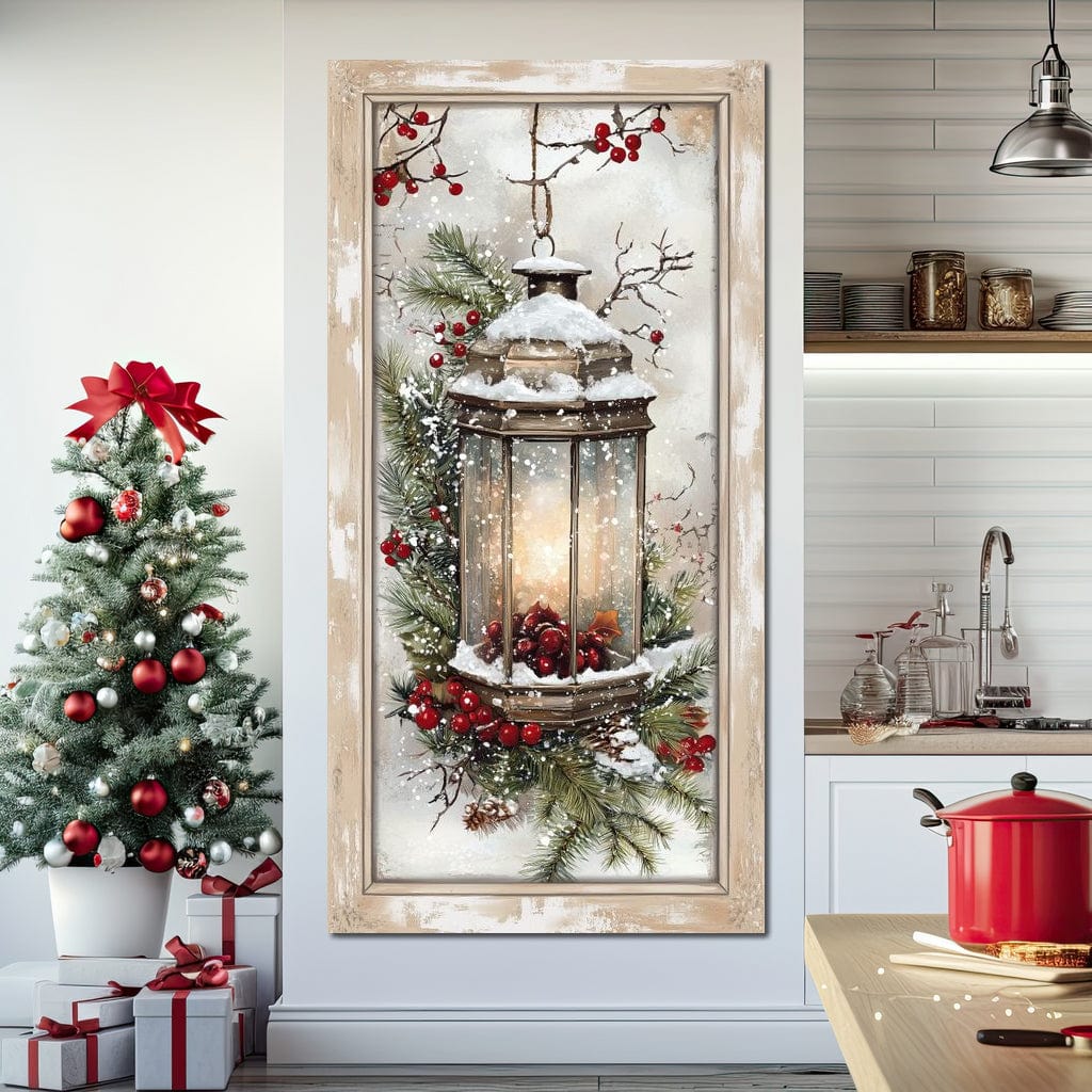 Tablou Canvas Premium LuxCanva® D1031, Stralucirea Felinarului , Ramuri, Brad, Nea, Lumina, Felinar, Living Room, Culori vibrante