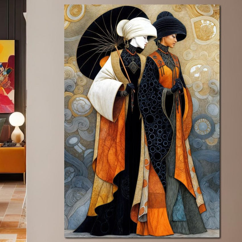 Tablou Canvas Premium, LuxCanva® G1140, Fiicele Vantului Asiatic, Arta, Decorativa, Rafinat, Costum, Traditional, Asiatic, Umbrela, Simbolism, Plimbare, Prietenie, Birou, Living