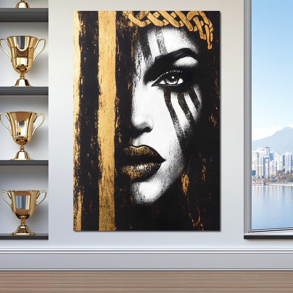 Tablou Canvas Premium, LuxCanva® G1148, Femeia din Umbre, Mister, Regina, Imperial, Coroana, Razboinica, Misticism, Expresivitate, Buze, Chip, Putere, Birou, Living, Dormitor