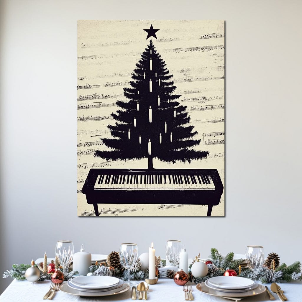Tablou Canvas Premium LuxCanva® D1017, Bradul de pe Pian , Brad, Abstract, Negru, Pian, Clape, Living Room, Culori vibrante