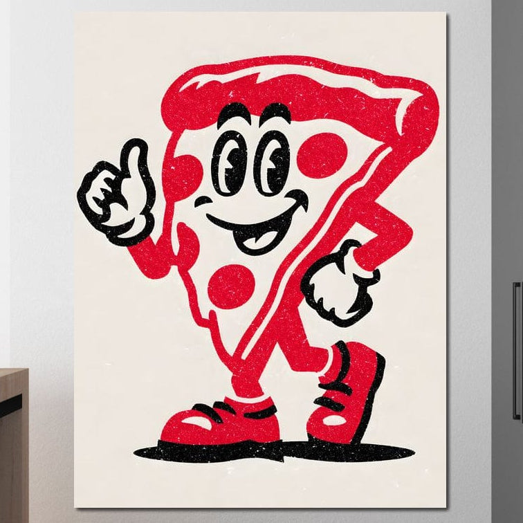 tablou canvas cu o felie de pizza animata, pe fundal alb