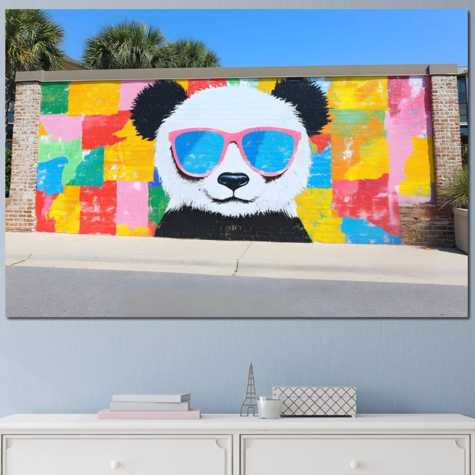 Tablou Canvas Premium, LuxCanva® K1025, Un Panda Cool, Urban, Afis, Colorat, Pop Art, Graffiti, Atitudine, Relaxare, Funcky, Ochelari de Soare, Cool, Artistic, Gradinita, Camera Copii