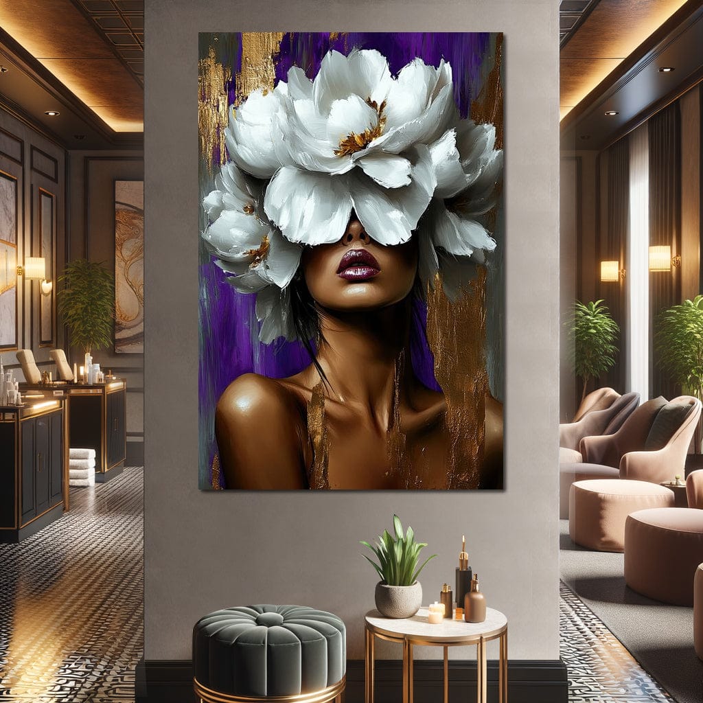 Tablou Canvas Premium LuxCanva® G1012, Aura Florala a Femeii , Petale, Flori, Albe, Puritate, Eleganta, Salbatica, Aura, Regina, Living, Dormitor, Culori vibrante