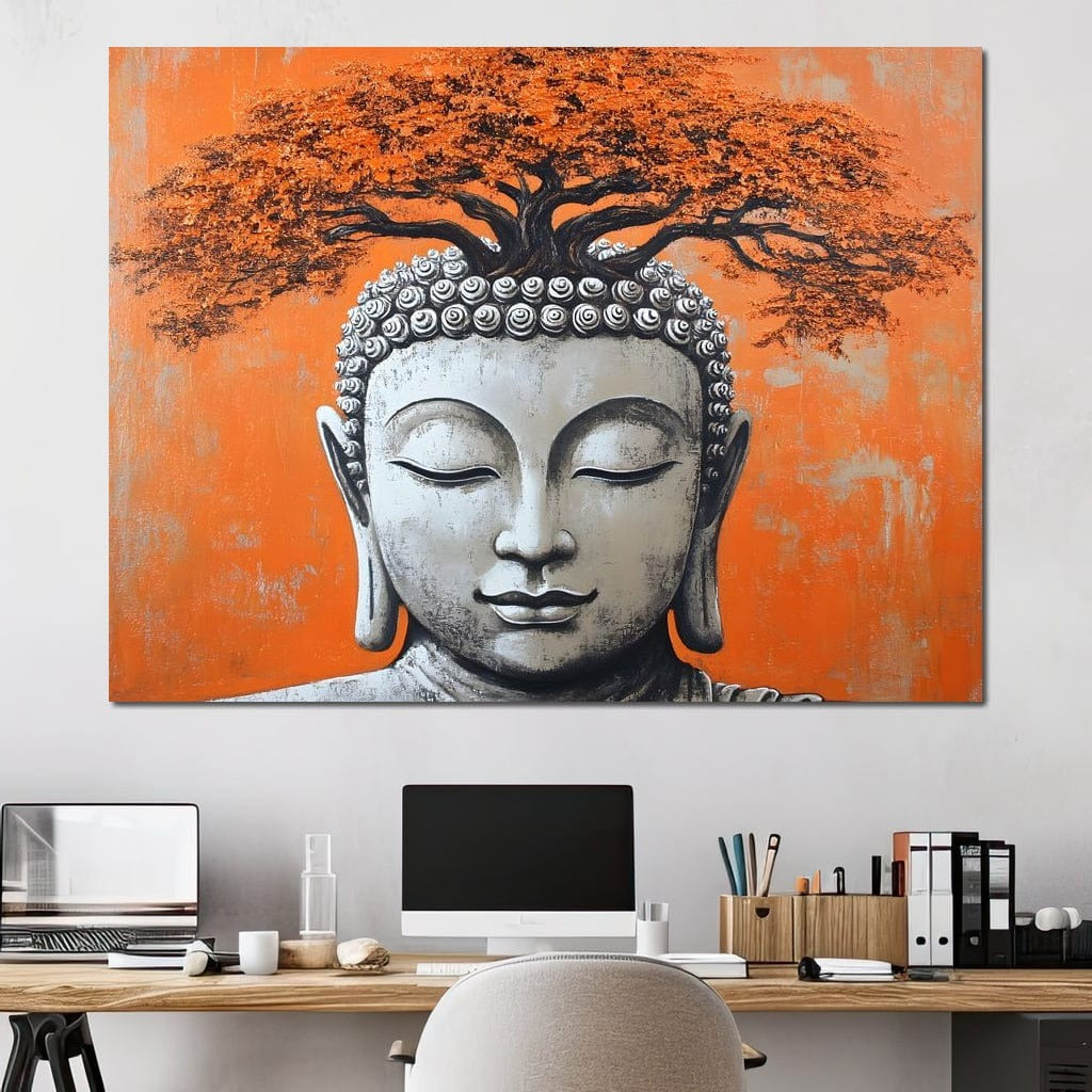 Tablou Canvas Premium LuxCanva® I152, Echilibru Inflorit, Buddha, Zen, Spiritualitate, Echilibru, Copac, Meditatie, Armonie, Pace Interioara, Portocaliu, Living, Dormitor