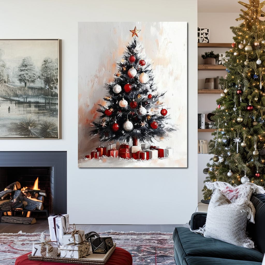 Tablou Canvas Premium LuxCanva® D1046, Brad si Cadouri sub Lumina Stelei ,  Craciun, Stea, Brad, Cadouri, Festiv, Living Room, Culori vibrante