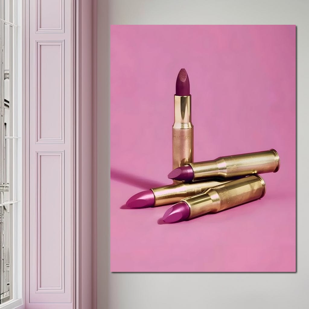 Tablou Canvas Premium, LuxCanva® G1224, Armele Feminitatii, Ruj, Auriu, Roz, Glont, Fundal, Pop Art, Minimalism, Feminitate, Glamour, Make-up, Rebeliune, Seductie, Machiaj, Salon, Birou, Living, Dormitor