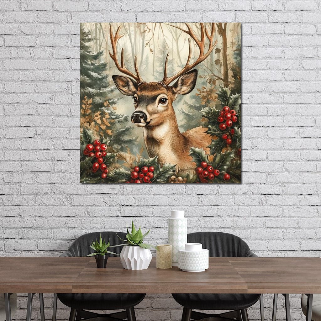 Tablou Canvas Premium LuxCanva® D1025, Cerbul din Padurea Magica ,Brazi, Cerb, Animal, Salbatic, Padure, Living Room, Culori vibrante