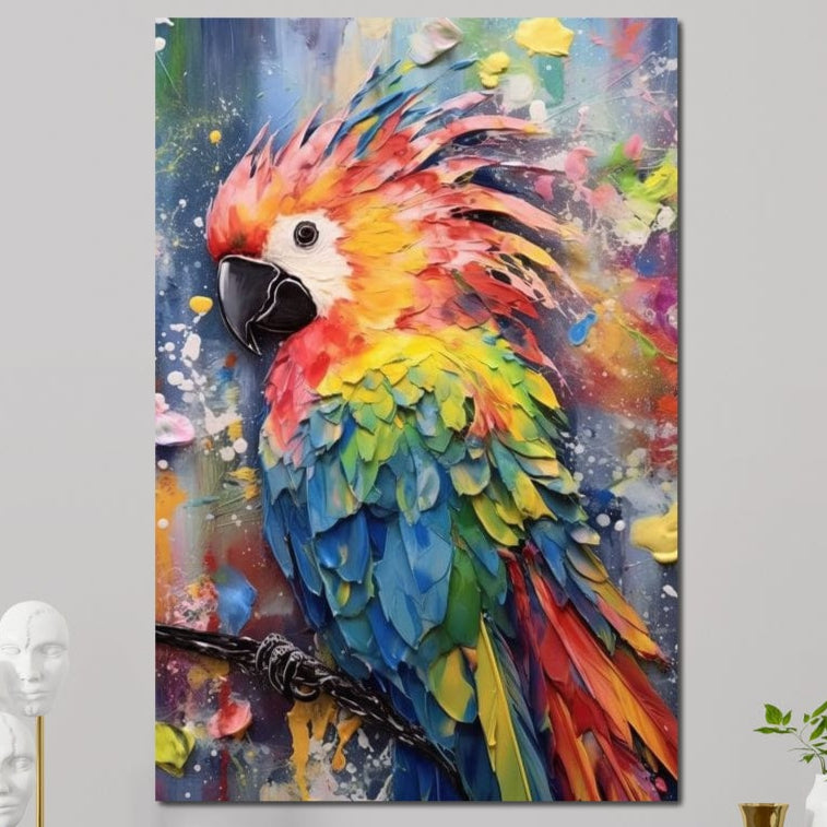 tablou canvas cu un papagal exotic redat in culori vibrante