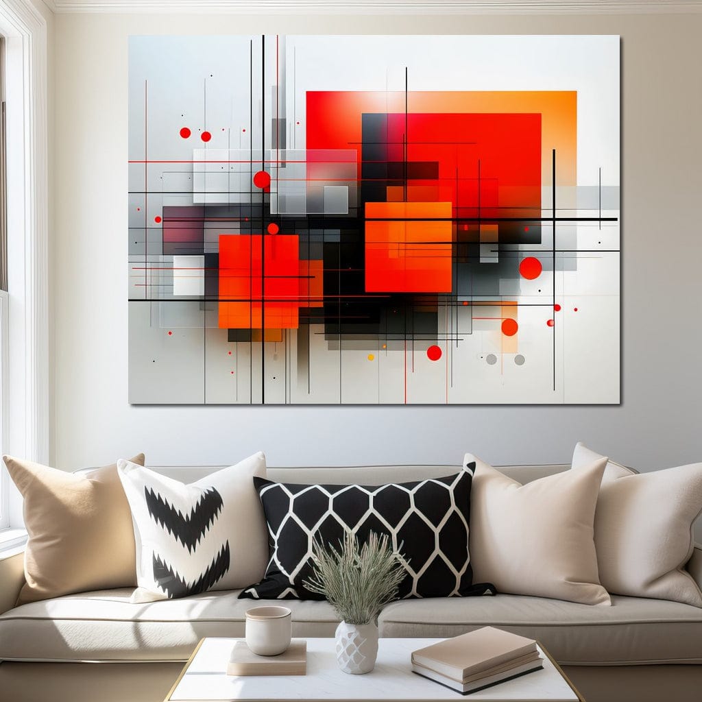 Tablou Canvas Premium, LuxCanva® J1004, Intersectii Cromatice, Portocaliu, Rosu, Flux, Metropolis, Cromatic, Stropi, Vizual, Exploziv, Contraste, Living, Dormitor