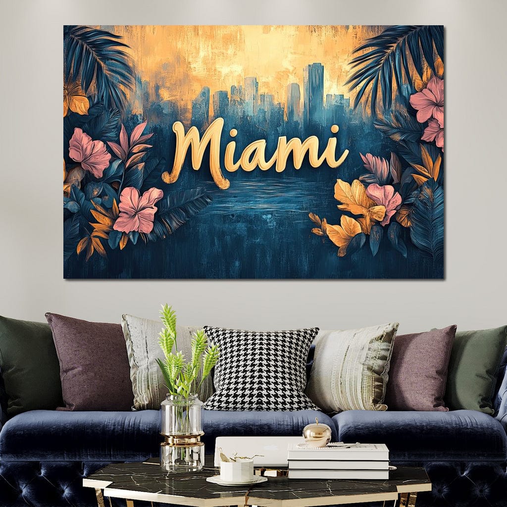 Tablou Canvas Premium LuxCanva® F1012, Miami, Orasul Soarelui , Tropical, Exotic, Apus, Vacanta, Florida, Distractie, Living, Birou, Culori vibrante