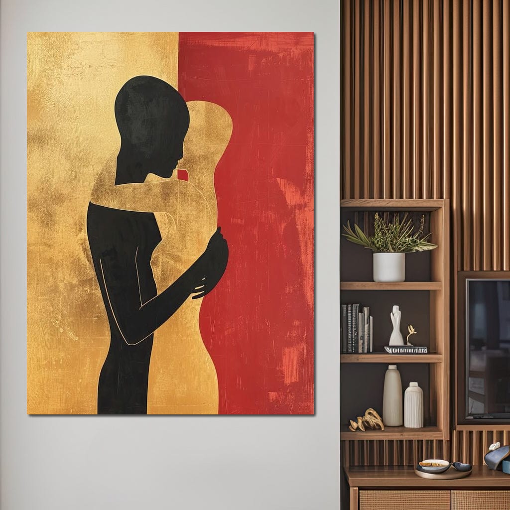 Tablou Canvas Premium LuxCanva® E1006, Imbratisarea Sufletelor, Protectie, Intimitate, Eternitate, Auriu, Negru, Living Room, Culori vibrante