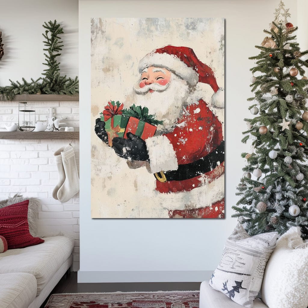 Tablou Canvas Premium LuxCanva® D1055, Mos Craciun si Darurile Copiilor , Costum, Ambalaje, Funde, Curea, Caciula, Living Room, Culori vibrante