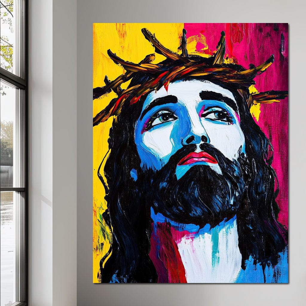 Tablou Canvas Premium LuxCanva® H1050, Contemplare Divina, Iisus, Contemplare, Pace Interioara, Coroana de Spini, Serenitate, Arta Religioasa Moderna, Living, Dormitor