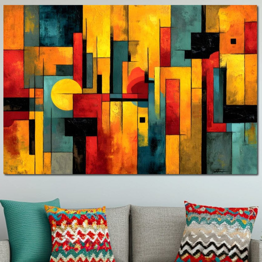 Tablou Canvas Premium, LuxCanva® J1027, Orasul Culorilor, Metropola, Urbana, Solar, Vise, Falii, Energie, Dinamism, Vibratie, Contraste, Intensitate, Living, Dormitor