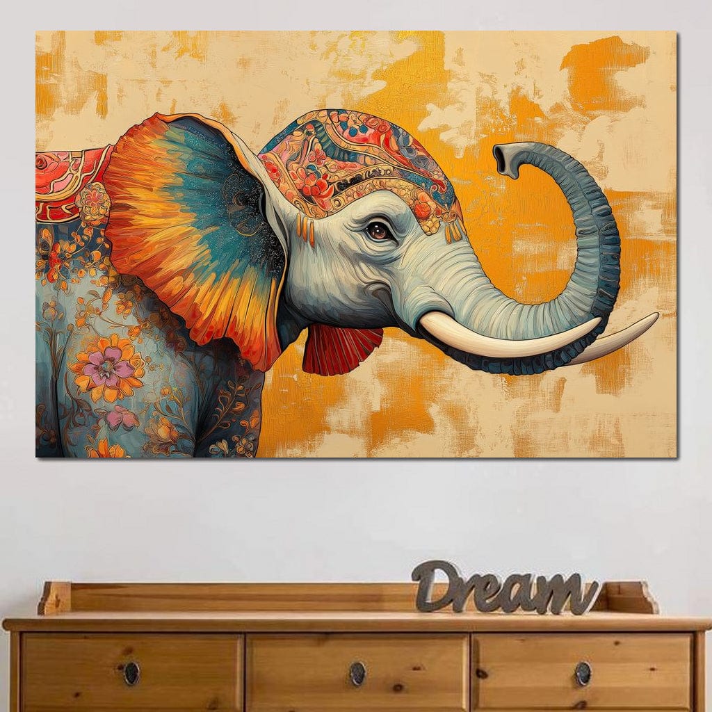 Tablou Canvas Premium, LuxCanva® M1316, Poveste din Orient, Floral, Armonie, Oriental, Etnic, Urechi, Elefant, Profil, Arta Murala, Abstract, Birou, Living, Camera Copil