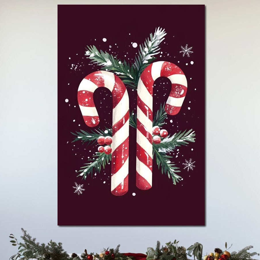 Tablou Canvas Premium, LuxCanva® D1086, Duo Festiv, Dulce, Inima, Craciun, Rosu, Simboluri, Dulceata, Magie, Bastonase, Spirit, Bucurie, Cadouri, Daruri, Brad, Alb, Visiniu, Camera Copil, Living, Dormitor