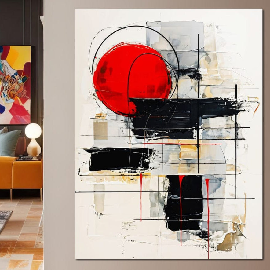 Tablou Canvas Premium, LuxCanva® J1029, Cercul Vietii, Energie, Foc, Abstract, Rosu, Negru, Cercuri, Explozie, Contrast, Pasiune, Minimalism, Geometrie, Living, Dormitor