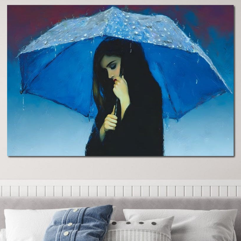 Tablou Canvas Premium, LuxCanva® G1222, Ploaia Sufletului,  Umbrela, Albastra, Ploaie, Singuratate, Lacrimi, Cer, Inima, Esenta, Secret, Melancolie, Ganduri, Tristete, Amintiri, Salon, Birou, Living, Dormitor