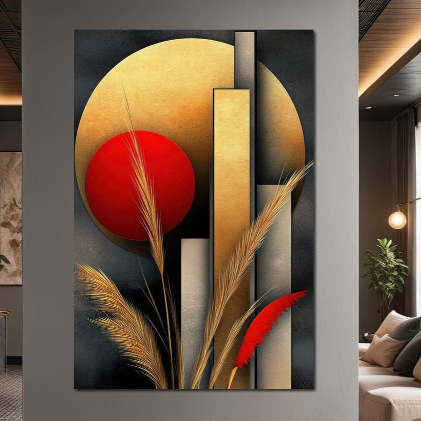 Tablou Canvas Premium, LuxCanva® J1007, Apusul Toamnei, Recolta, Aur, Toamna, Esente, Botanica, Spice, Armonie, Grau, Cercuri, Natura, Sofisticat, Living, Dormitor