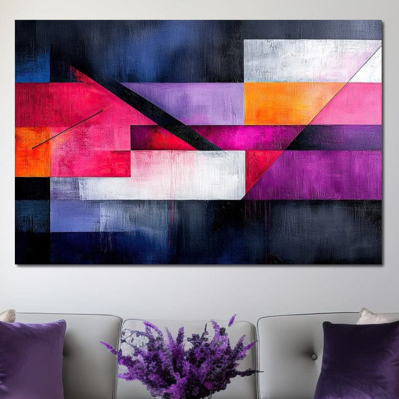 Tablou Canvas Premium, LuxCanva® J1002, Orizonturi Abstracte, Fragmente, Cromatic, Orizonturi, Linii, Violet, Rosu, Explozie, Urban, Arta, Decor, Living, Dormitor