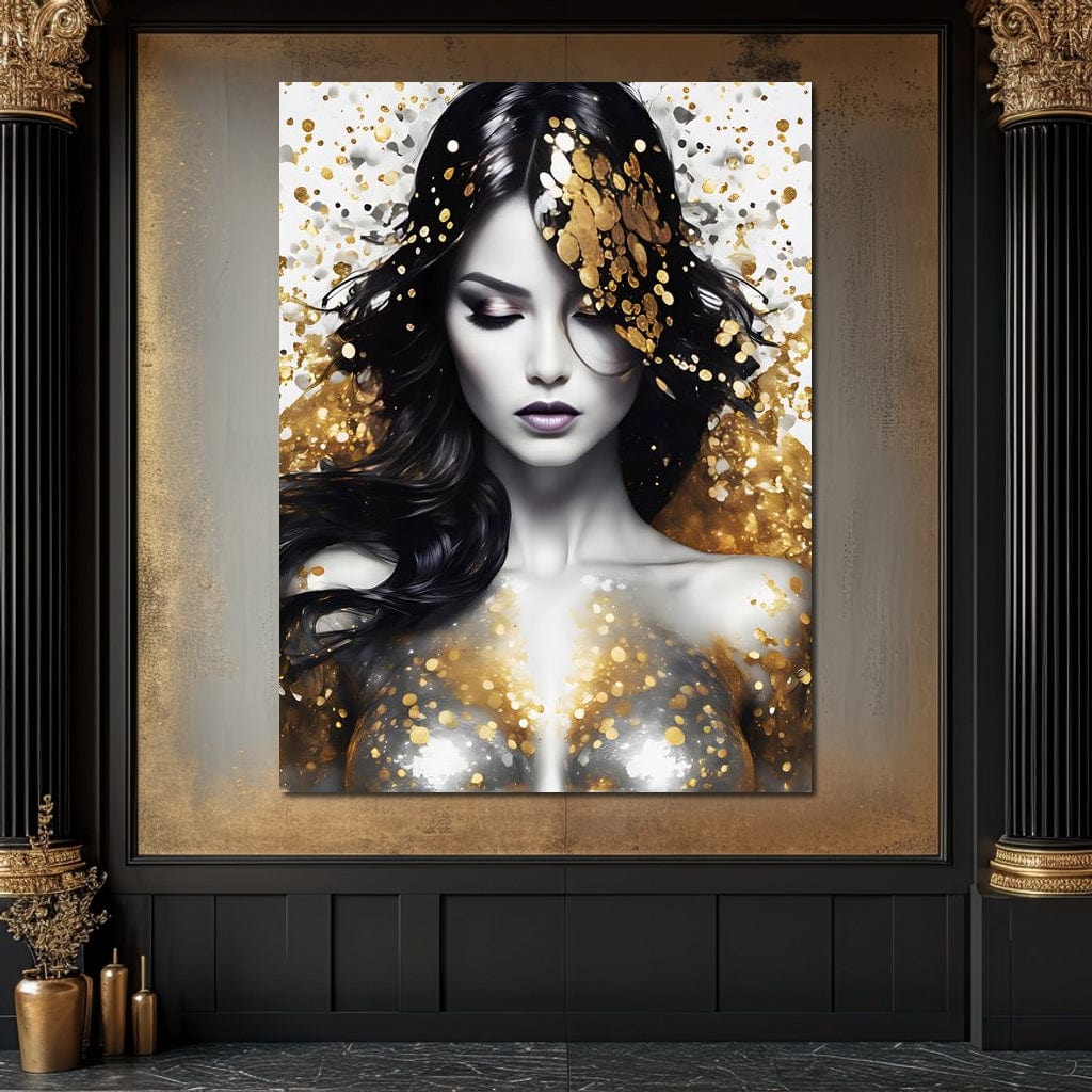Tablou Canvas Premium LuxCanva® G1062, Un Chip de Inger , Aur, Timiditate, Luxury, Rafinament, Picaturi, Vernisaj, Glamour, Living, Dormitor