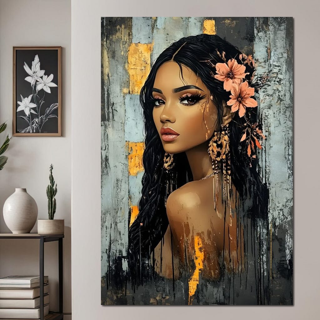 Tablou Canvas Premium, LuxCanva® G1176, Petale in Parul Noptii, Printesa, Amurg, Oriental, Privire, Rafinament, Texturat, Mister, Roz, Gri, Senzualitate, Umbra, Birou, Living, Dormitor