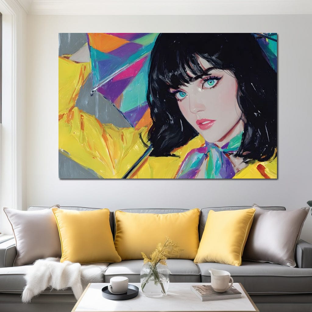 Tablou Canvas Premium, LuxCanva® G1216, Energia Tineretii, Privire, Curcubeu, Umbrela, Ploaie, Ochi, Turcoaz, Zambet, Cromatic, Neon, Vise, Aura, Dans, Melodie, Acvatic, Salon, Birou, Living,