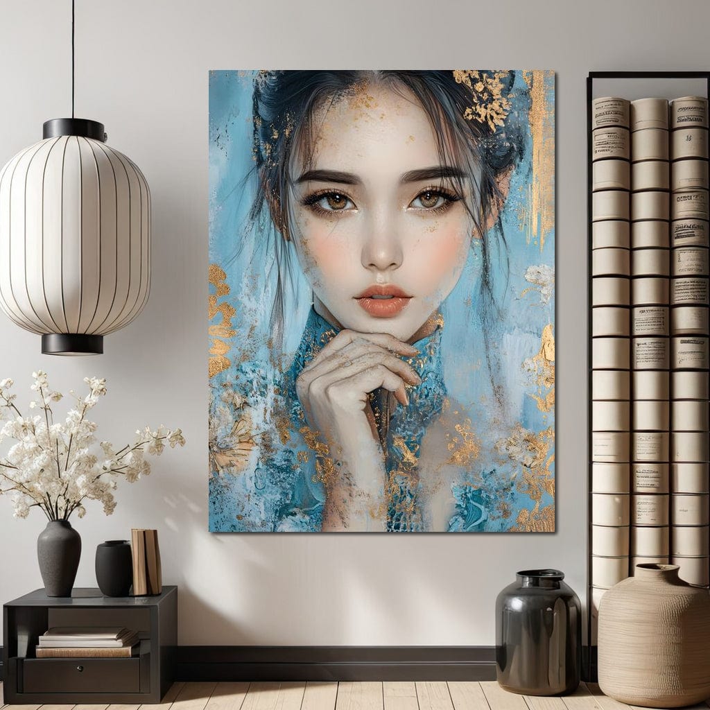 Tablou Canvas Premium, LuxCanva® G1208, Vis de Iasomie, Serenitate, Azuriu, Sublim, Gratie, Frumos, Chip, Portret, Auriu, Reflexii, Mana, Gand, Dorinta, Safir, Privire, Salon, Birou, Living, Dormitor