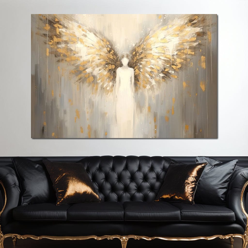 Tablou Canvas Premium LuxCanva® H1047, Gardian Ceresc, Inger, Aripi, Silueta, Spiritualitate, Credinta, Har, Blandete, Fragilitate, Pace, Arta Religioasa, Living, Dormitor