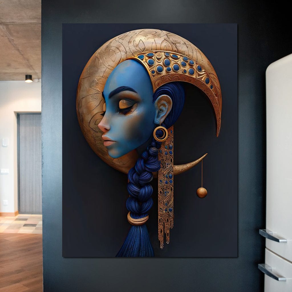 Tablou Canvas Premium, LuxCanva® G1108, Femeia Cosmica, Luna, Safir, Albastru, Univers, Regal, Spirit, Noapte, Mistic, Fantasy, Living, Dormitor