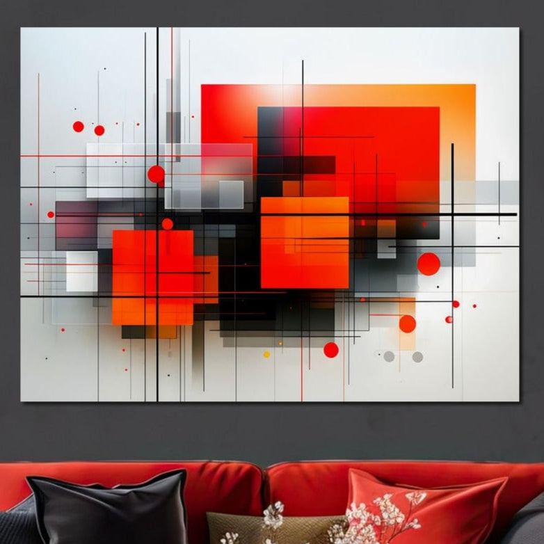 Tablou Canvas Premium, LuxCanva® J1004, Intersectii Cromatice, Portocaliu, Rosu, Flux, Metropolis, Cromatic, Stropi, Vizual, Exploziv, Contraste, Living, Dormitor