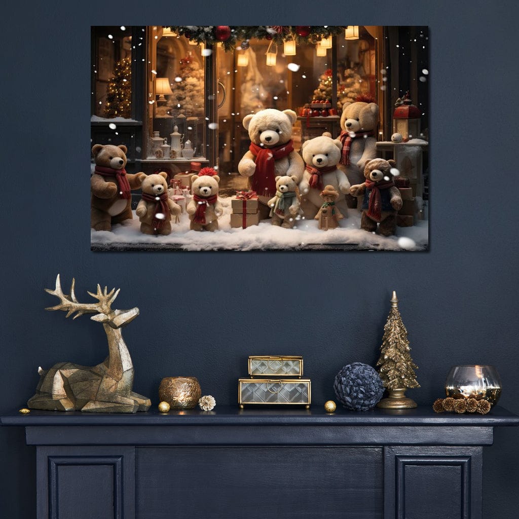Tablou Canvas Premium LuxCanva® D1024, Craciunul Ursilor Polari , Ursi, Familie, Frati, Magazin, Felinare, Living Room, Culori vibrante