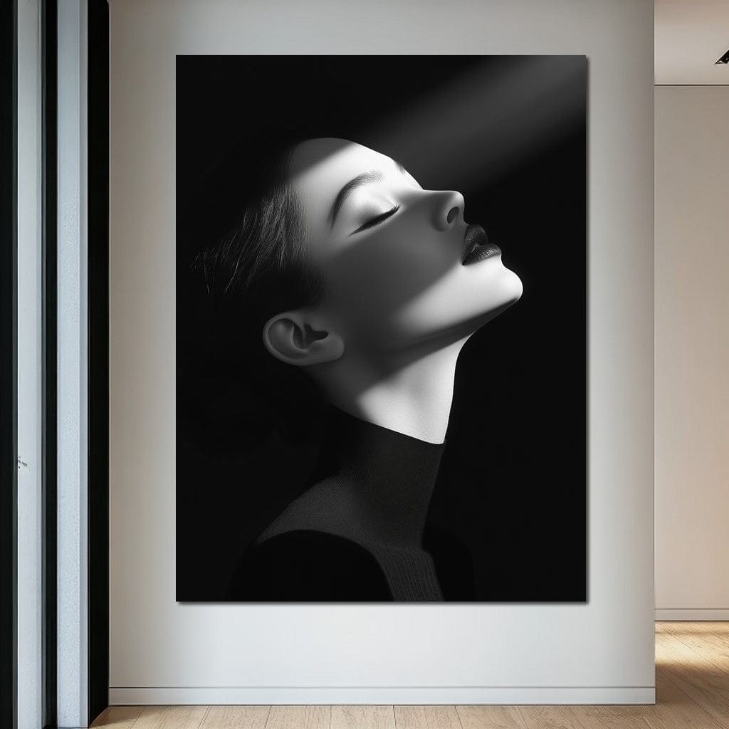 Tablou Canvas Premium, LuxCanva® G1195, Lumina Divina, Respiratie, Raza, Tacere, Femeie, Contemplare, Alb, Negru, Atemporal, Gratie, Light, Dorinta, Divin, Birou, Living, Dormitor