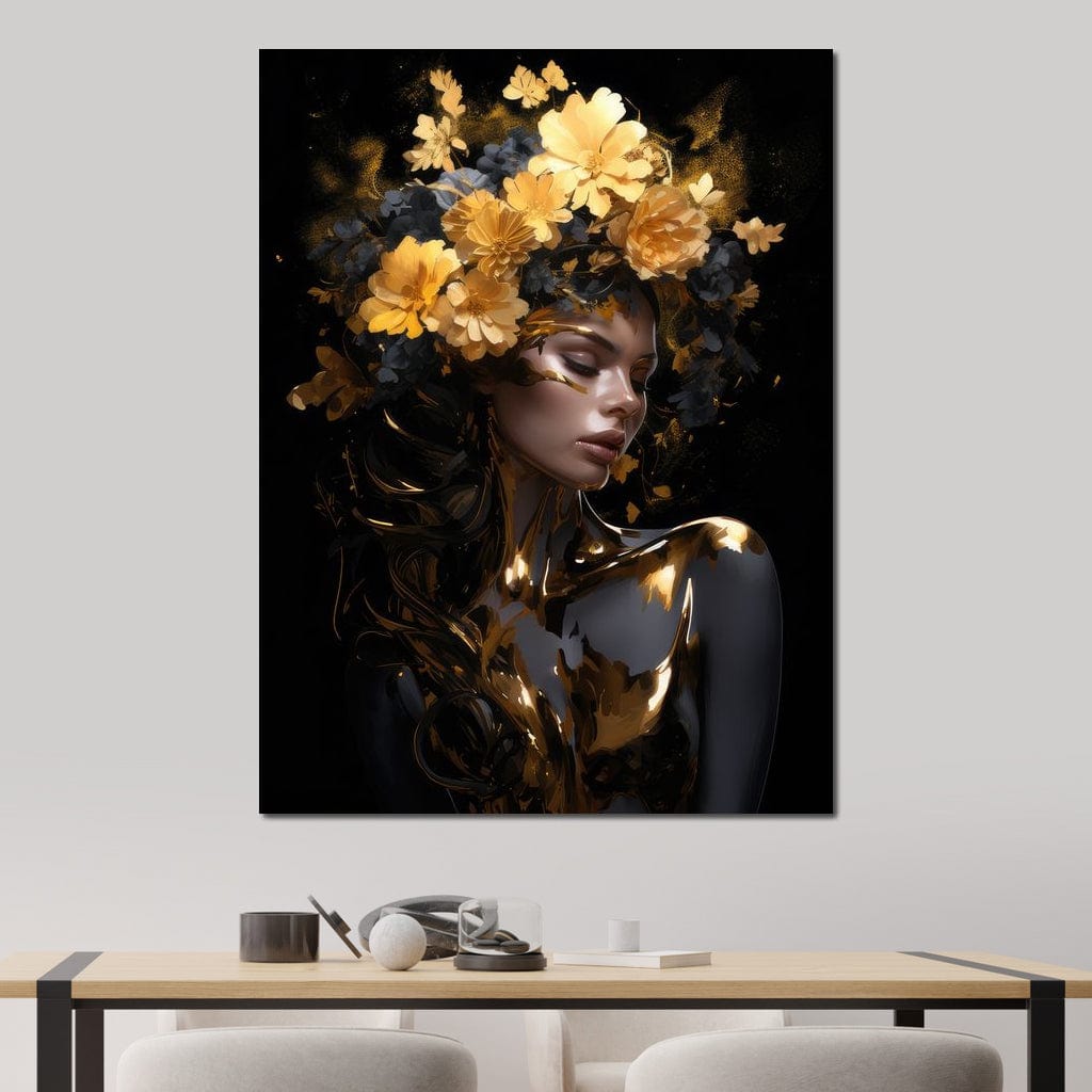 Tablou Canvas Premium LuxCanva® G1038, Zeita Toamnei , Splendoare, Flori, Aur, Metamorfoza, Regalitate, Solar, Divin, Gold, Living, Dormitor