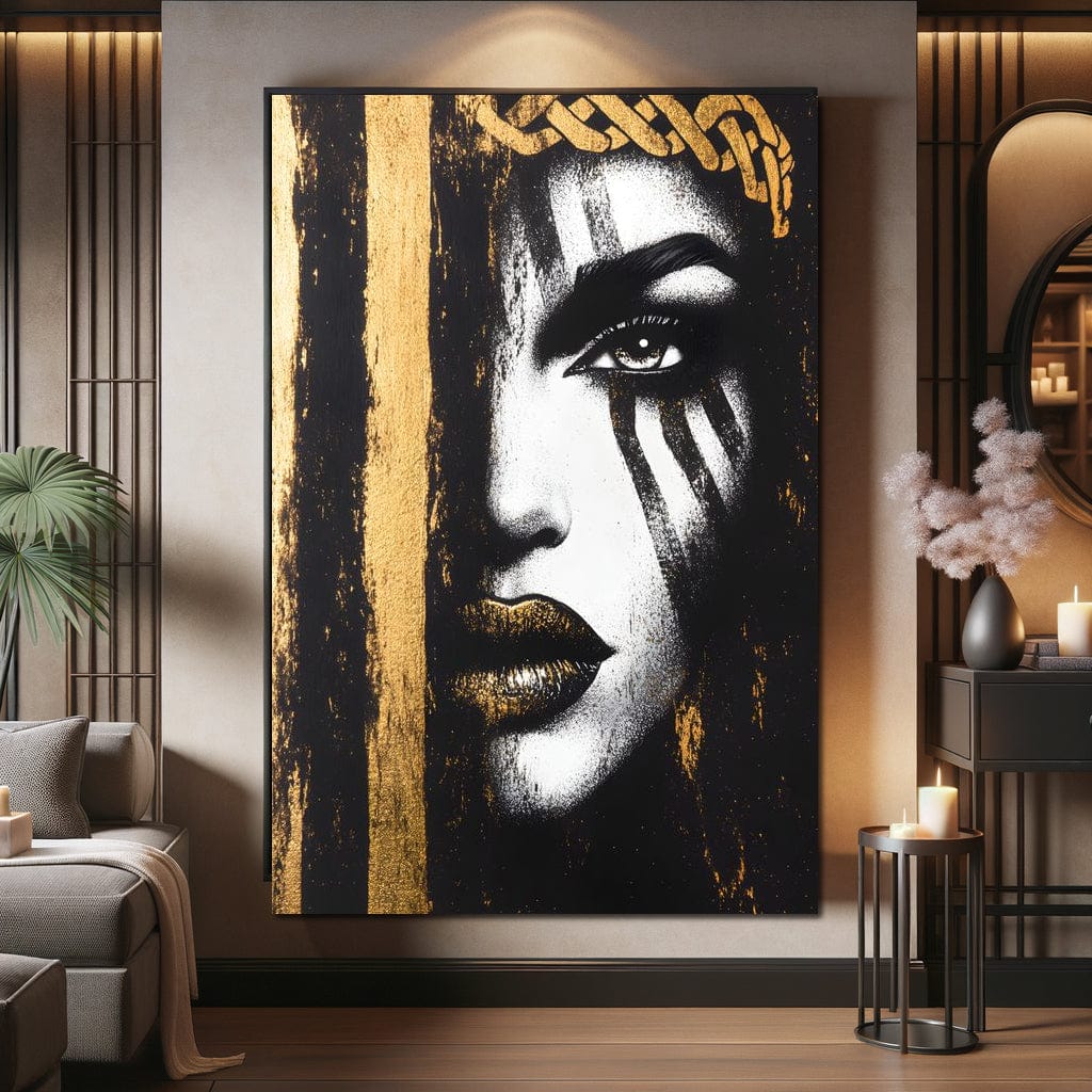 Tablou Canvas Premium, LuxCanva® G1148, Femeia din Umbre, Mister, Regina, Imperial, Coroana, Razboinica, Misticism, Expresivitate, Buze, Chip, Putere, Birou, Living, Dormitor