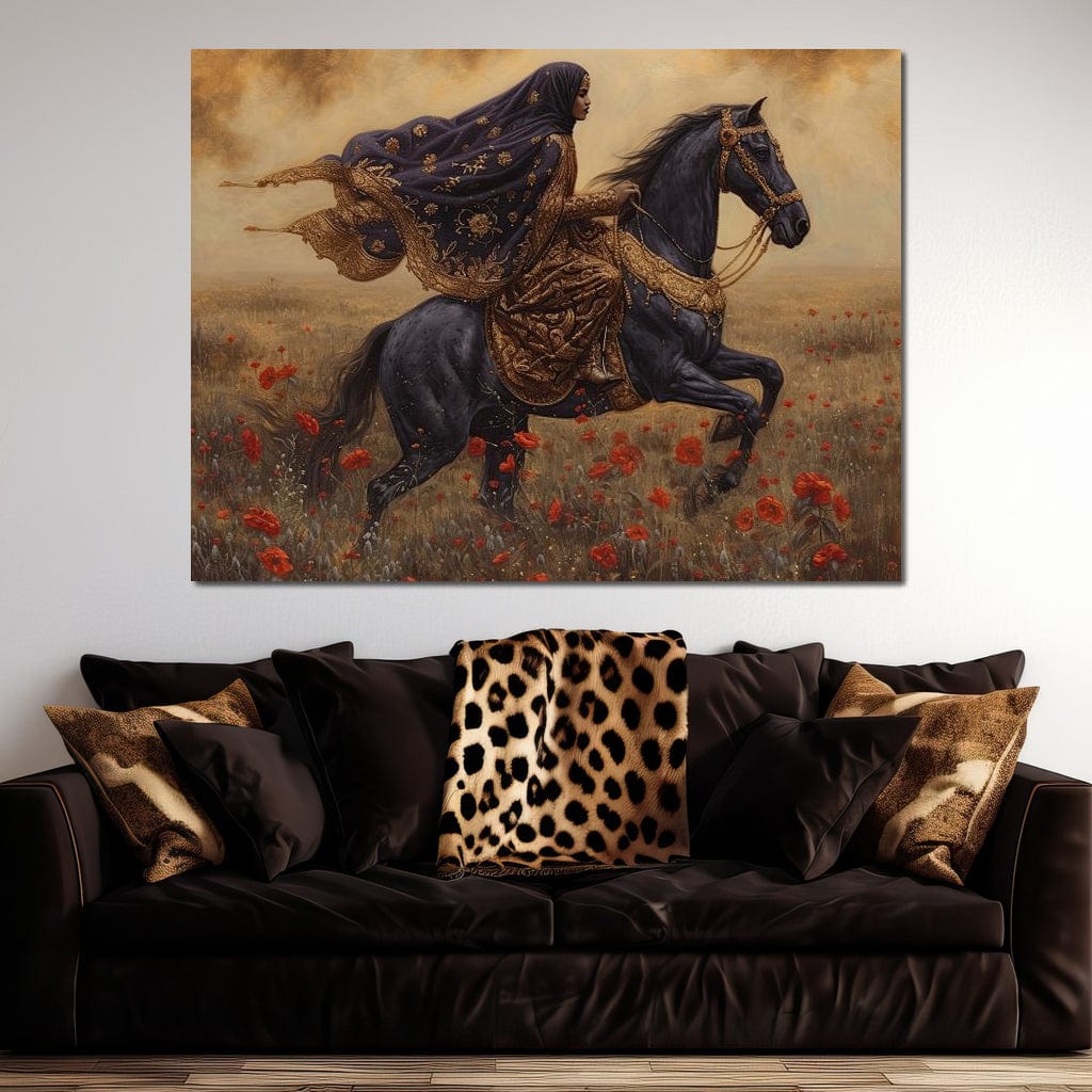 Tablou Canvas Premium, LuxCanva® G1095, Galop Printre Maci, Epic, Libertate, Armasar, Maci, Oriental, Printesa, Calatorie, Vant, Living, Dormitor